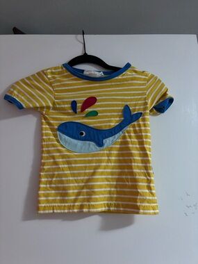 Kids Yellow Striped Whale Appliqué Tee - Blue Trim